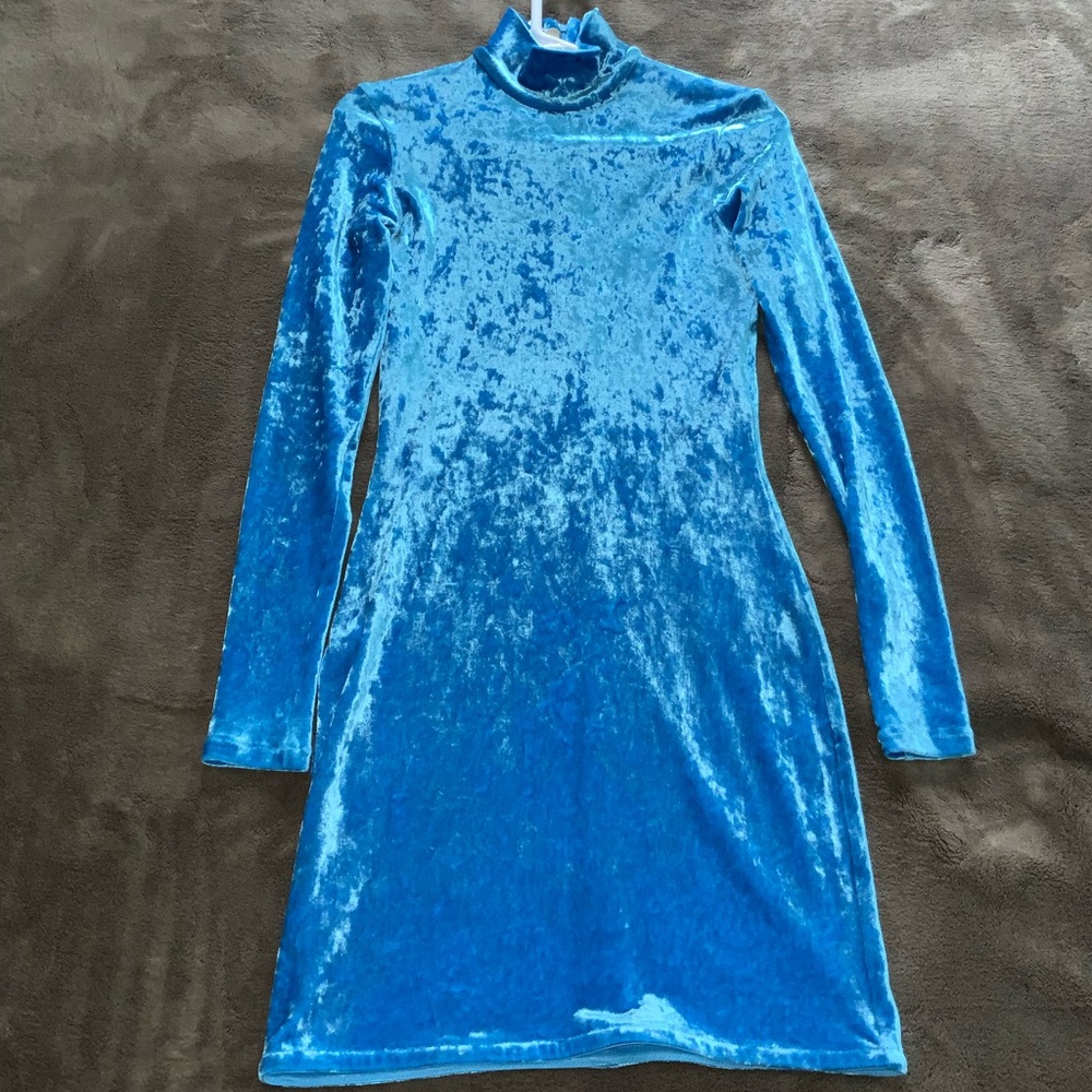 Balenciaga Velvet Turtleneck Minidress - Cyclades blue